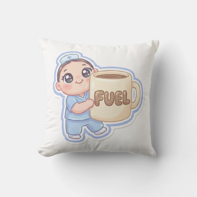 Coussin Cute Kawaii Chibi Nurse Giant Coffee Fuel  (Recto)