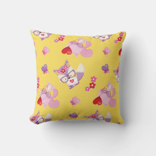 Coussin Cute Kawaii Fox Boho Valentine Renards Jaune