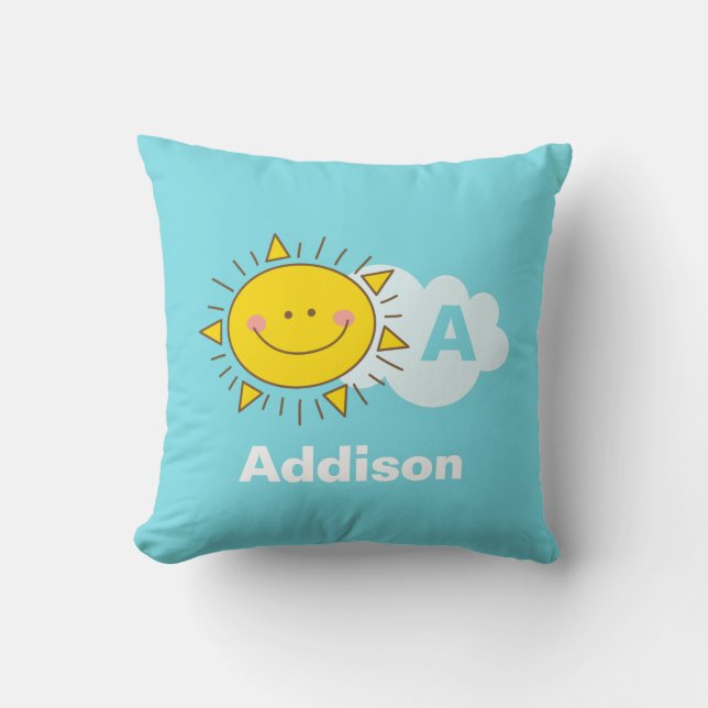 Coussin Cute Kawaii Happy Sunshine Monogram Baby Nursery (Recto)