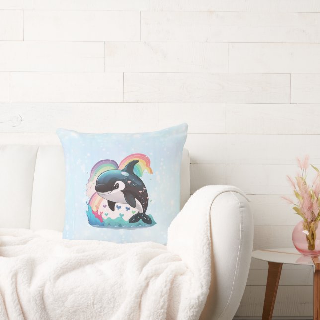 Coussin Cute Kawaii Orca Killer Whale Rainbows Papillons (Canapé)