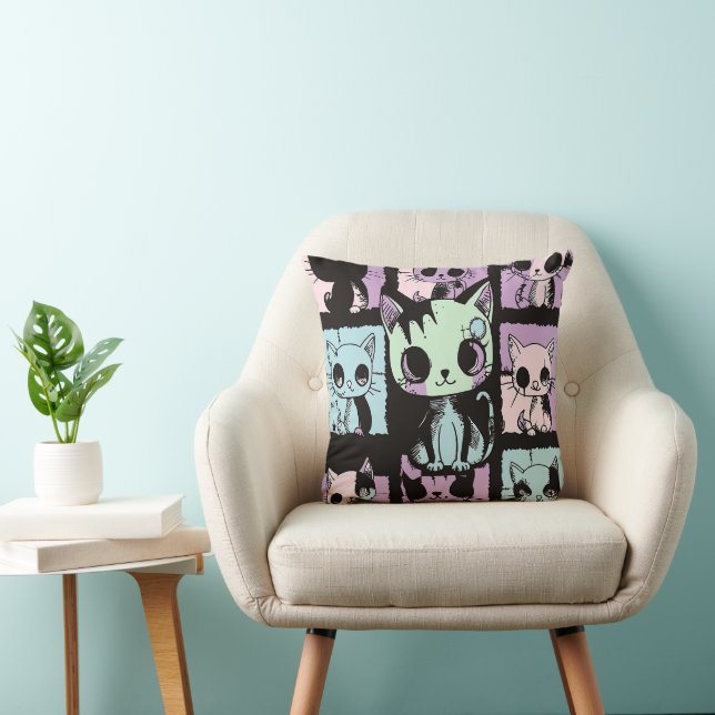 Coussin Cute Kawaii Pastel Goth Patchwork Gothique Déplais (Chaise)
