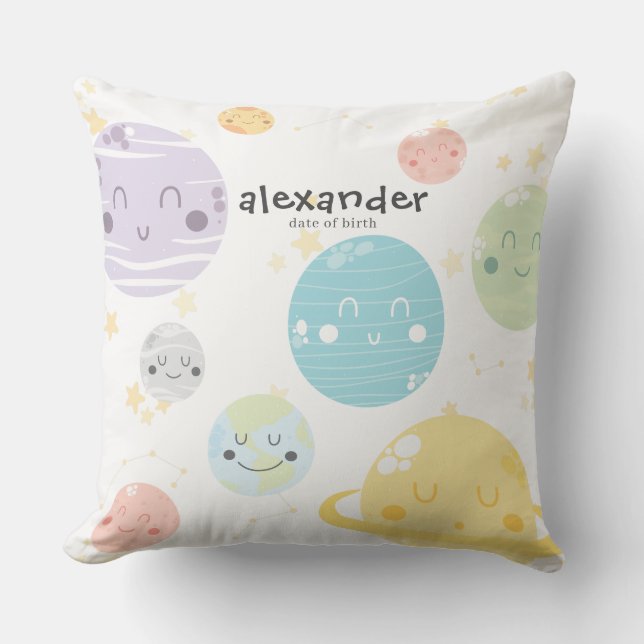Coussin Cute Kawaii Planètes et Étoiles Monogramme (Recto)