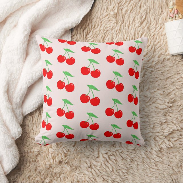 Coussin Cute Kids Cherry Motif avec Arrière - plan rose cl (Couverture)