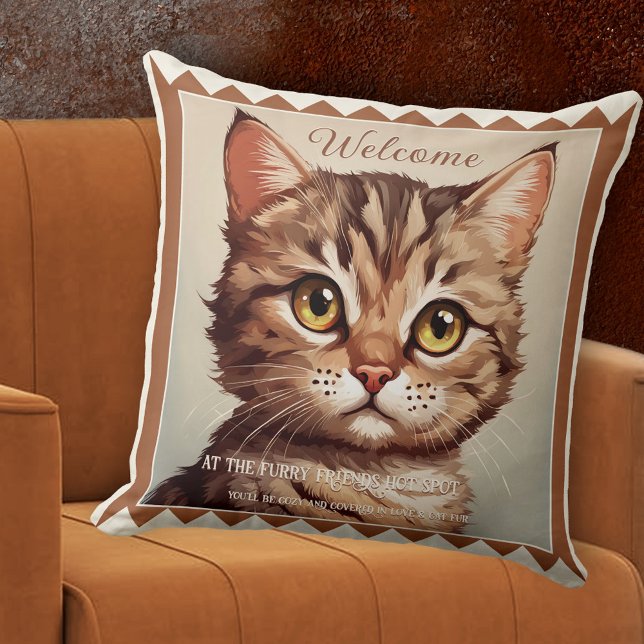 Coussin Cute Kitten Amoureux de les chats Animal Art (Pillow featuring a painting of a cute kitten with your own texts. Great for a cat lover)