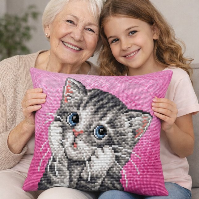 Coussin Cute Kitten Cross Stitch Throw Pillow (Créateur téléchargé)