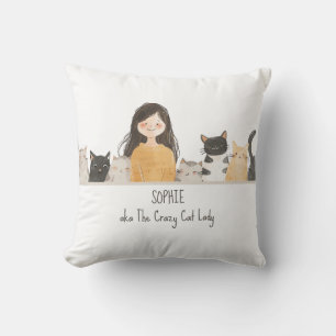 Coussin Cute Kittens Illustration Crazy Cat Lady avec le n