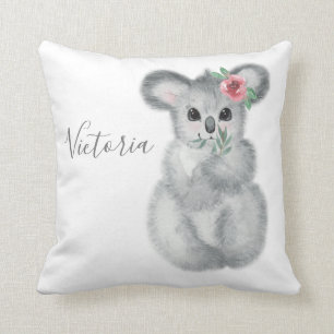 Coussin Cute Koala Nom de l'ours Floral Moderne Simple