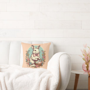 Coussin Cute, lapin de Pâques vintage/oeuf/panier