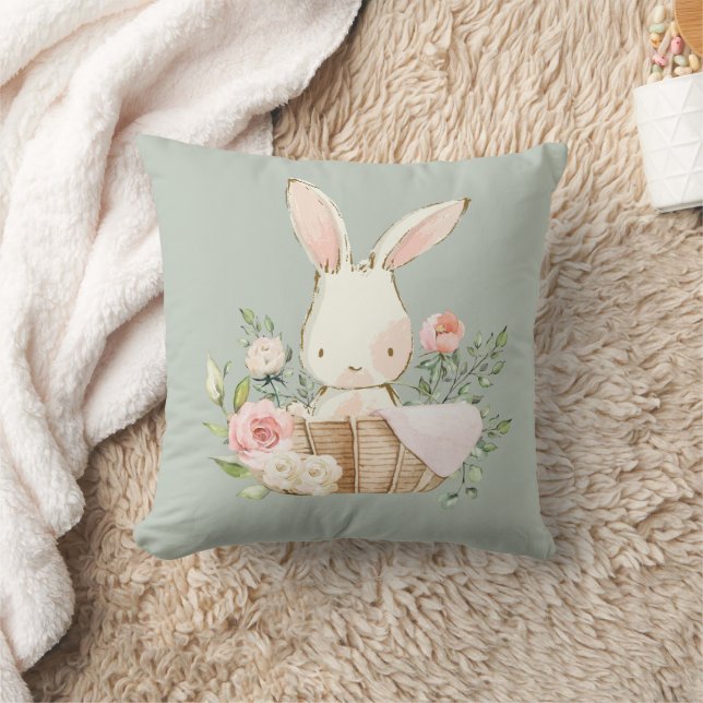 Coussin Cute lapin lapin Aquarelle Sage Green Nursery (Couverture)