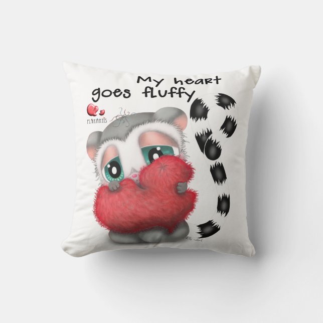 Coussin Cute Lemur Hugging big Plush Heart (Recto)