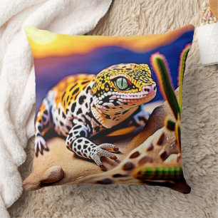 Coussin Cute Leopard Gecko Sunset Desert Design