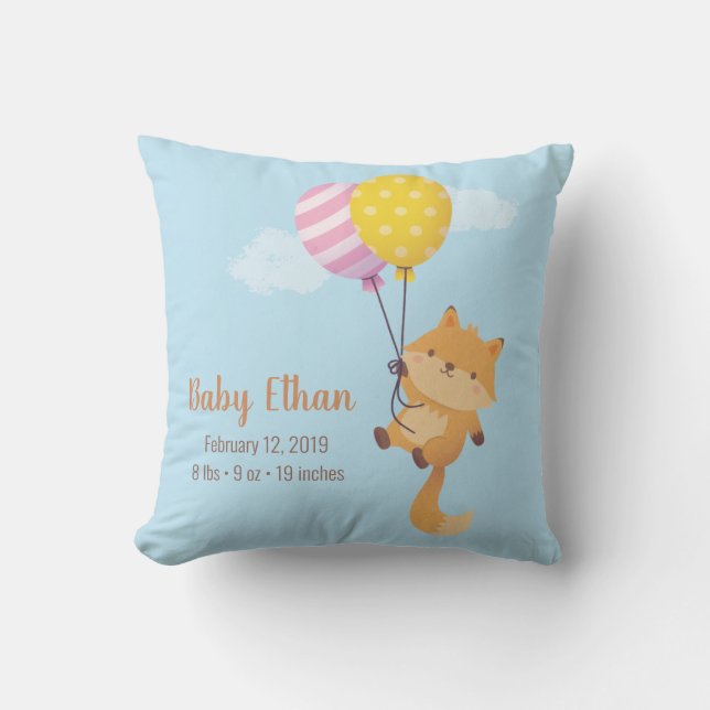 Coussin Cute Little Fox avec Balloons Baby Nursery Décor (Recto)
