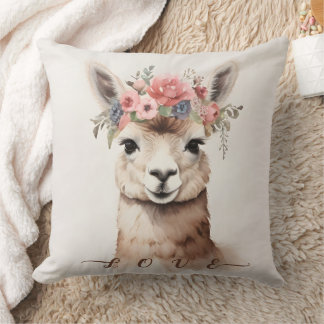Coussin Cute Llama Alpaca avec Floral dire Amour
