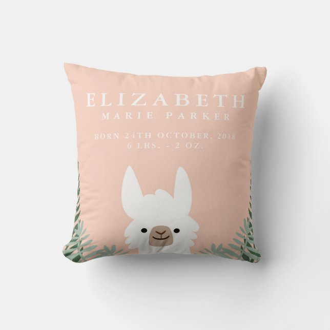 Coussin Cute Llama Faire-part de naissance Statistiques Nu (Recto)