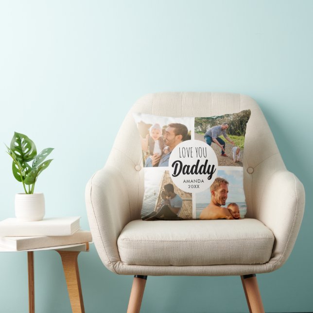 Coussin Cute Love You 'Papa' Collage Photo personnalisée (Chaise)