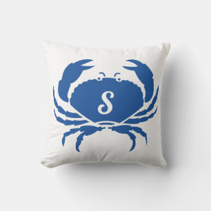 Coussin Cute moderne Crabe bleu marine Monogramme