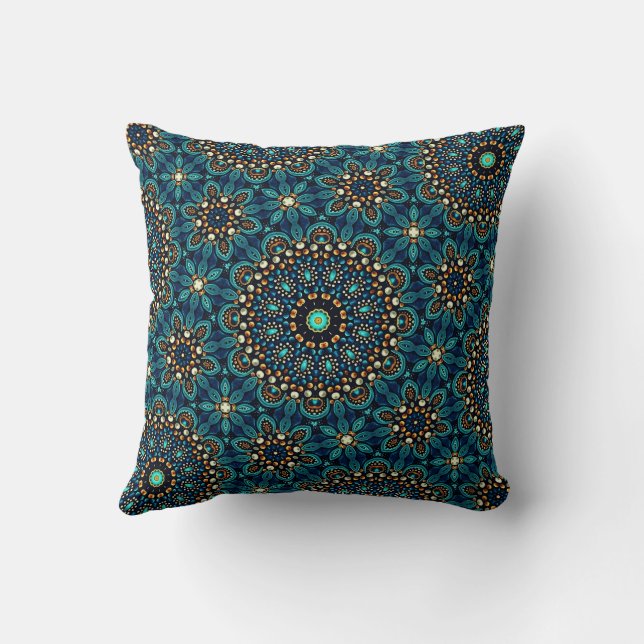 Coussin Cute moderne élégant Turquoise et or Mandala Motif (Verso)