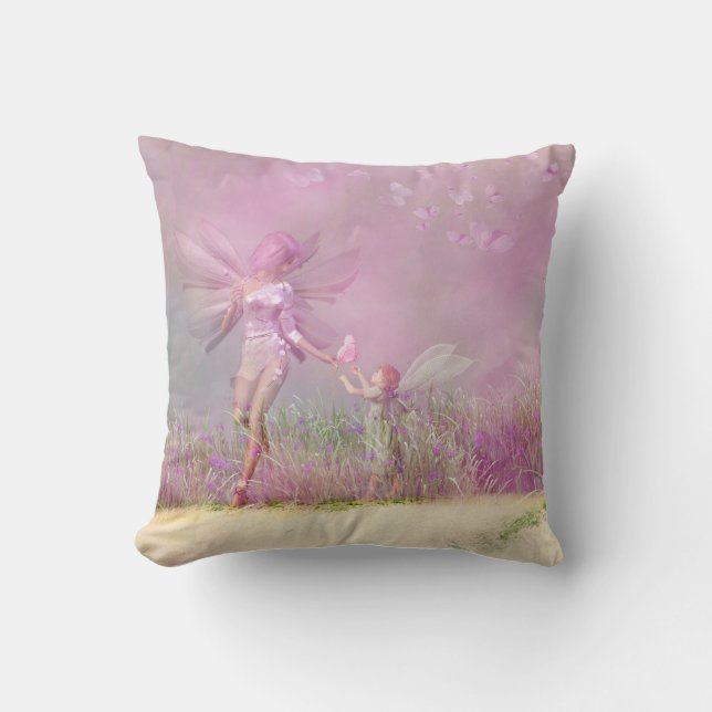 Coussin Cute Moderne Fées Papillons Rose Girls (Recto)