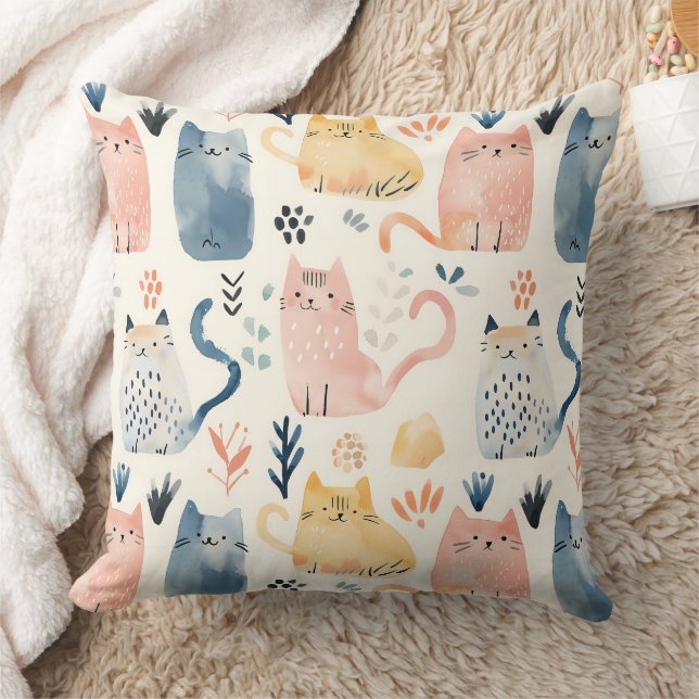 Coussin Cute motif de chats aquarelle (Couverture)