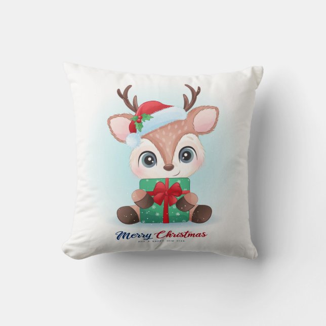 Coussin Cute Noël Aquarelle Pépinière de cerfs (Recto)