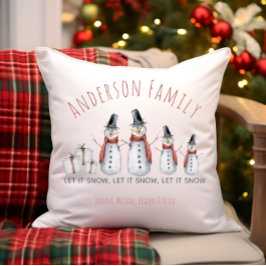 Coussin Cute Nom de famille personnalisé Snowman Let it Sn