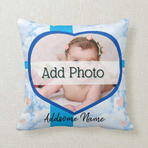 Coussin Cute Nursery Pink Heart Baby Nom photo bleu ciel