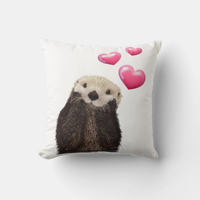 Coussin Cute Otter avec Love Hearts (Recto)