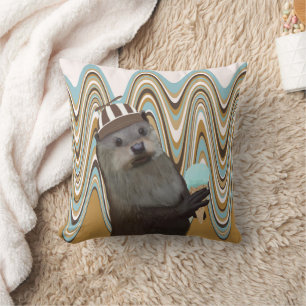 Coussin Cute Otter Tenant La Crème Glace Sur L'Arrière - p