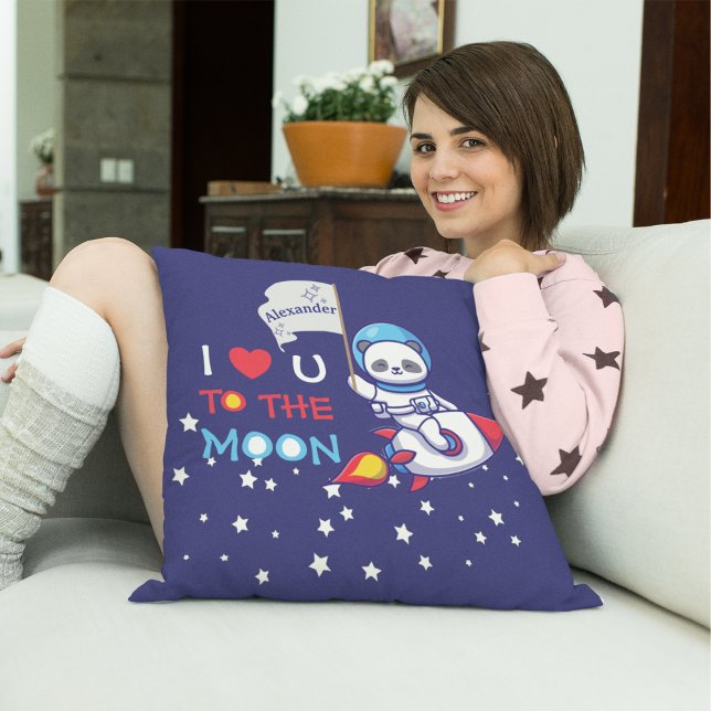Coussin Cute Panda Bear Sur Rocket Ship Kids Personnalisé (Créateur téléchargé)