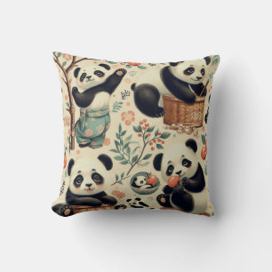 Coussin Cute Panda Vintage Peinture sans joint