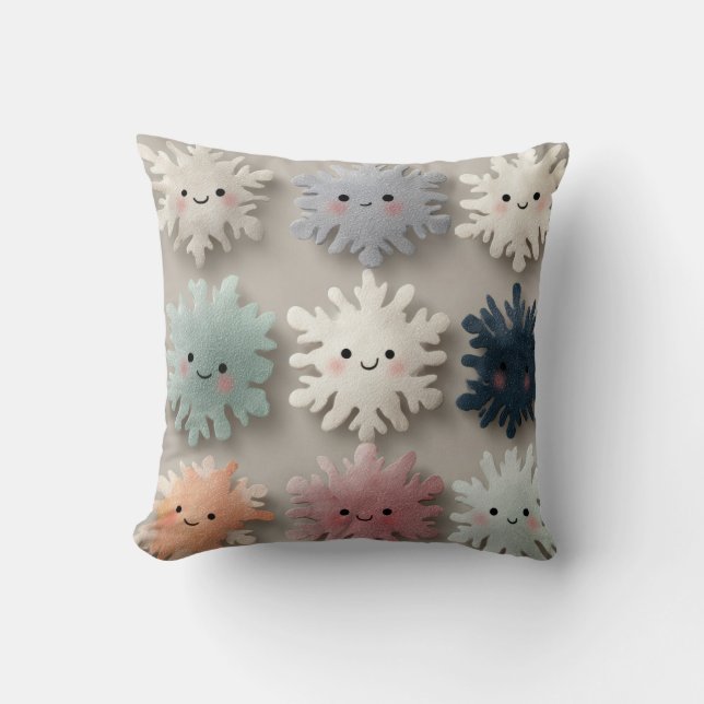 Coussin Cute Pastel Smiling Snowflake Throw Pillow (Recto)