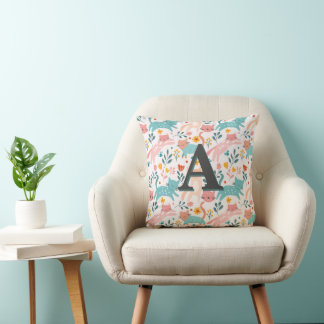 Coussin Cute Pastel Whimsical Chat Motif Monogramme