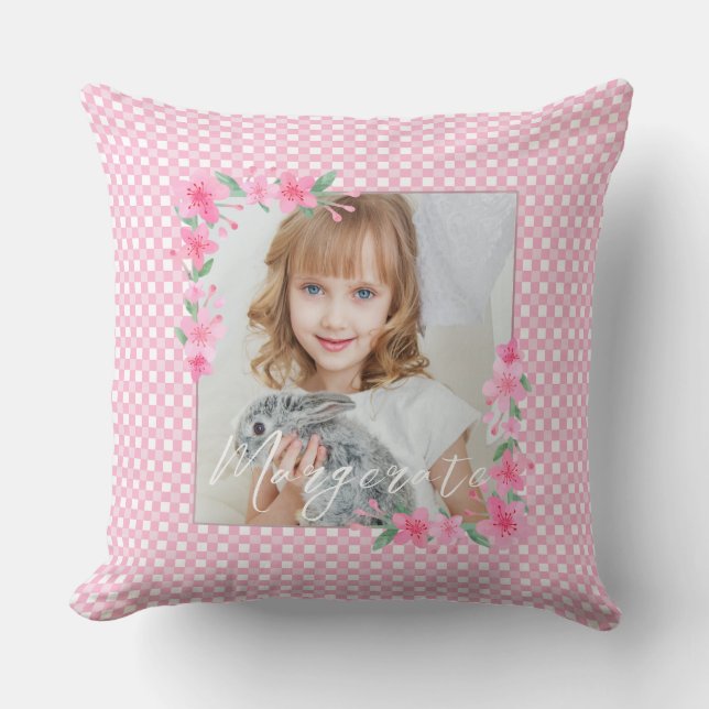 Coussin Cute Personnalisée une photo rose (Recto)