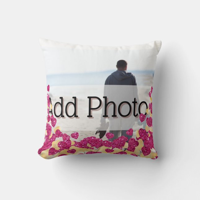 Coussin Cute Photo Parties scintillant rose et or Coeur Am (Recto)