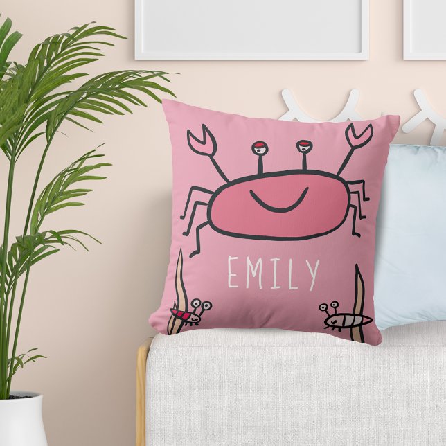 Coussin Cute Pink Crab Sea Animal Girl (Créateur téléchargé)