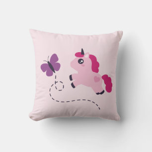 Coussin Cute Pink Unicorn avec un Papillon