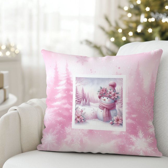Coussin Cute Pinkmas Christmas Scene Snowman Pillow Gift (Cute Pinkmas Christmas Scene Snowman Pillow Gift)