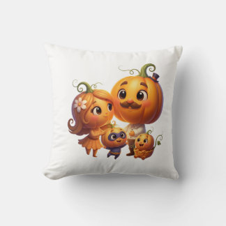 Coussin Cute Pumpkin Family Portrait Fall Throw Pillow