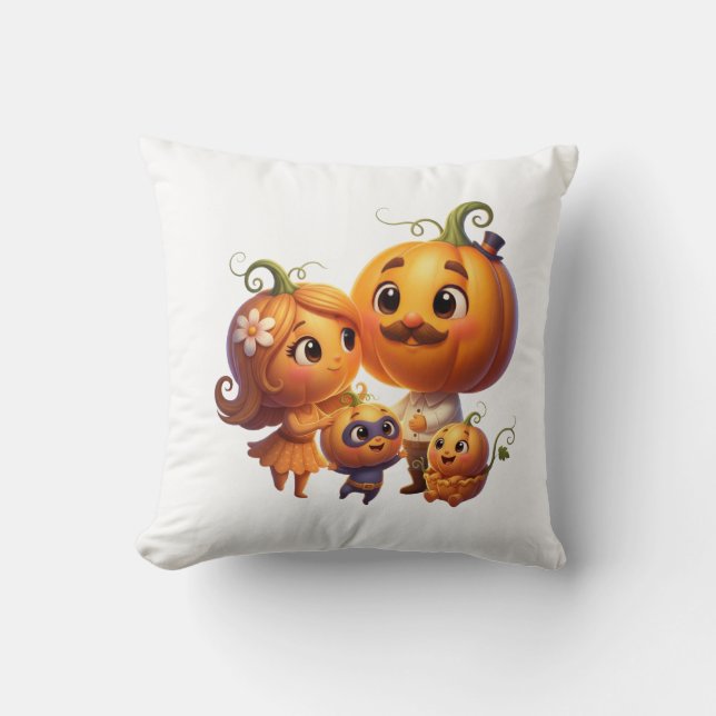 Coussin Cute Pumpkin Family Portrait Fall Throw Pillow (Recto)