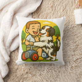 Coussin Cute Puppy and Kid Playtime