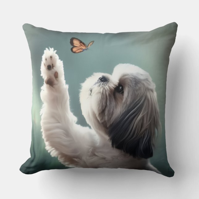 Coussin Cute Puppy & Butterfly Decorative Throw Pillow  (Recto)