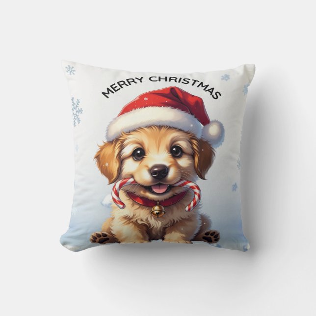 Coussin Cute Puppy Christmas Golden Retriever Holiday  (Recto)