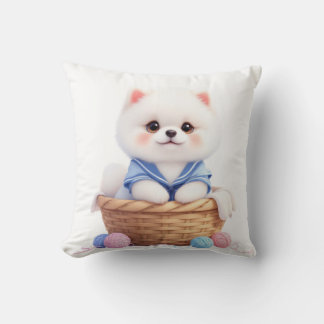 Coussin Cute Puppy in Basket Throw Pillow