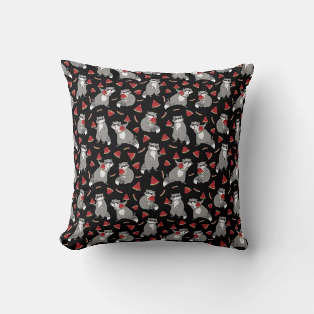 Coussin Cute raccoon with watermelon (Recto)