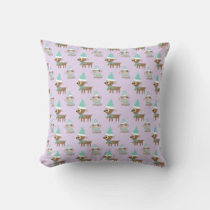 Coussin Cute Reindeer et Bunnies Vacances Motif d'art