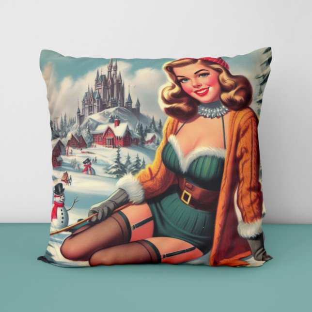Coussin Cute Retro Winter Pin-up (Créateur téléchargé)