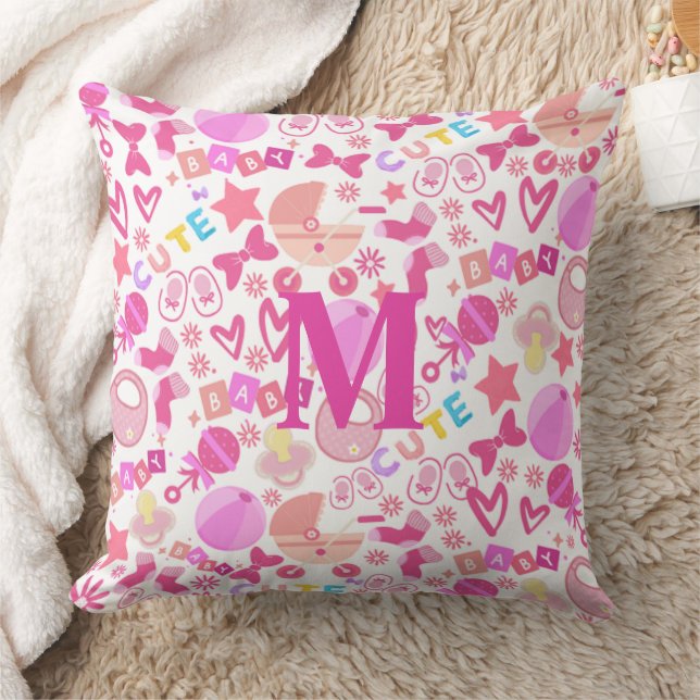 Coussin Cute Rose Baby Girl Nursery Motif personnalisé (Couverture)