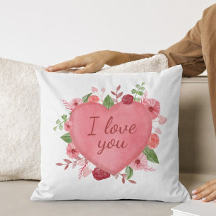 Coussin Cute Rose Floral Coeur Je t'aime Maman Fête des mè