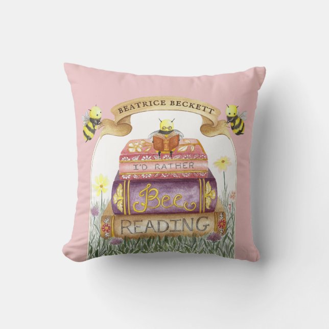 Coussin Cute Rose Je préférerais être Lecture livre Lover (Recto)