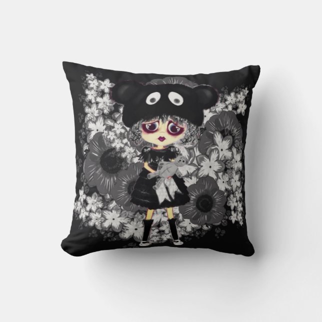 Coussin Cute Sad Gothic Girl Kawaii PinkyP par LeahG (Recto)
